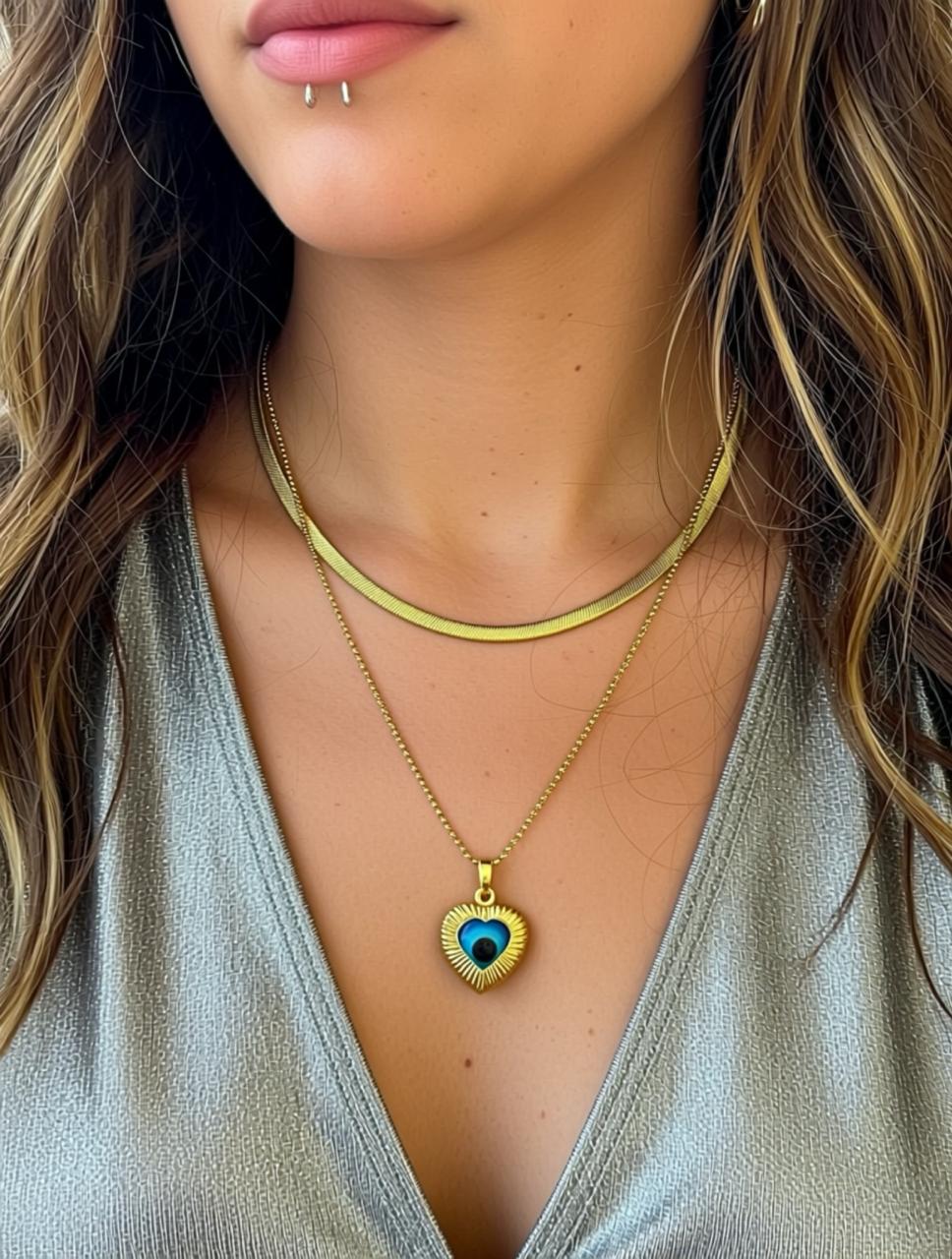 Evil Eye Heart Gold Necklace
