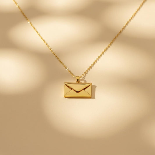 Gold Envelope Pendant Necklace for Women