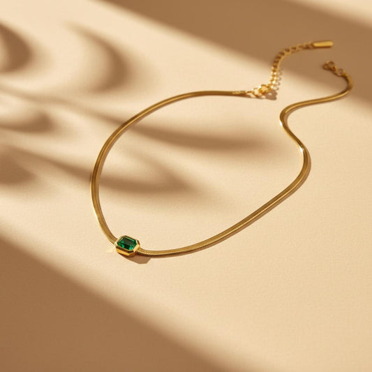 Emerald Stone Gold Snake Chain Necklace for Women