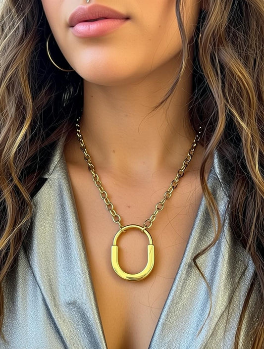 Statement Gold Lock Necklace